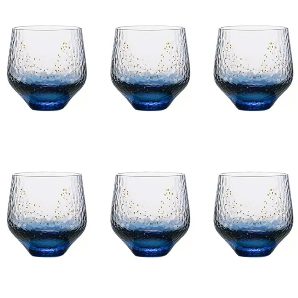 Lead-Free Crystal Glass Starry Sky Cups Set of 6 - Hand-Blown Whiskey Glasses with Gold Foil Inlay Luxury