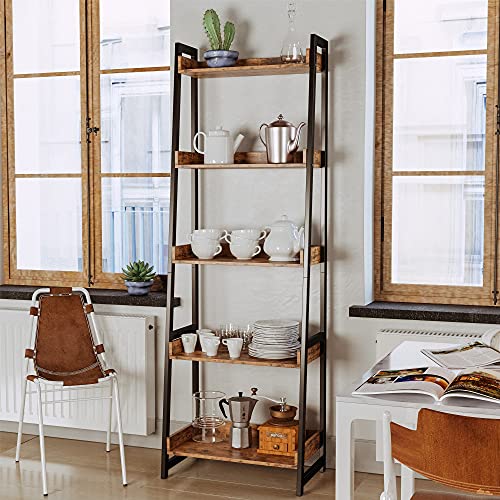 Ironck Industrial Bookshelf 5-Tier, Bookcase Ladder Shelf, Storage Shelves Rack Shelf Unit, Accent Furniture Metal Frame, Home Office Furniture For Bathroom, Living Room #TOP6