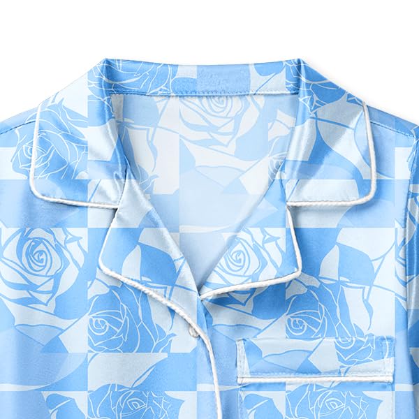 LQSZ Girls Pajamas Set Satin 2PCS Sleepwear 3-10 Years Kids Silky Button-Down Shorts Set2