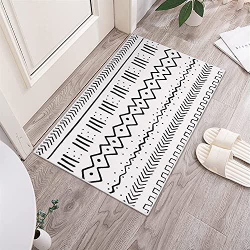 Lukinbox Black And White Bathroom Rugs, Boho Non Slip Bath Mats For Bathroom, Small Tribal Geometric Bath Rugs Soft Washable Door Mats For Indoor Shower Bathtub Entryway, 18"X26" #TOP5