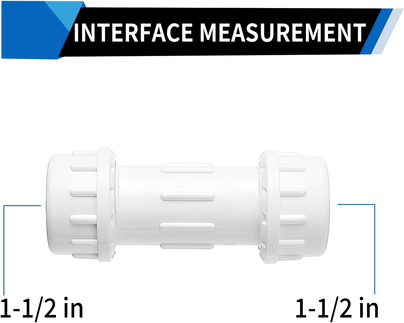 DONWARE 11/2-inch PVC Compression Coupling, Pipe Fittings Adapter Connection, Quick Union Connecting Piping and Repairs of PVC Pipe, NSF Schedule 40 ASTM D2466 White