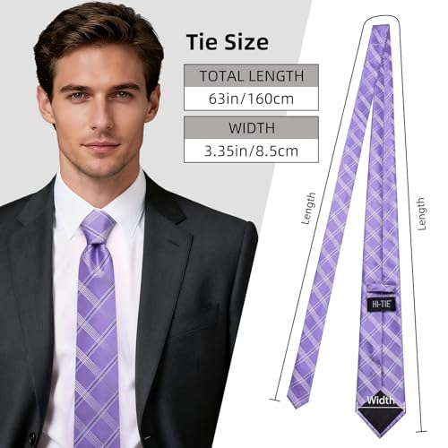 Image of Hi-Tie 63 inches Striped Paisley Extra Long Ties for Men Silk Necktie with Lapel Pin Tie Clip Big and Tall Men Formal Wedding