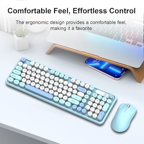 Clavier et Souris sans Fil 98 Touches Docooler Rechargeable 2.4G BT Bleu - 4