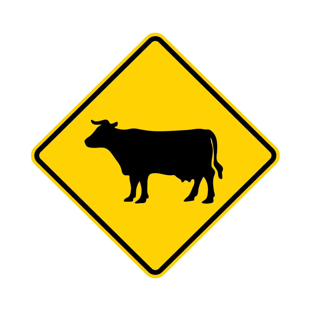 Municipal Supply & Sign Co 24 x 24 Cow Crossing Sign - Recognizable Cow Crossing Symbol Warning - 3M High-Intensity Prismatic Reflective for Enhanced