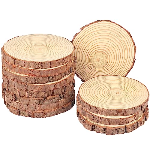 12 PCS 6.3-7.1 Inch Natural Wood Slices, Unfinished Pine Wood
