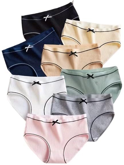Women’s Mid Waist Cotton Panties – Ribbed Knit Soft Breathable Bikini Underwear Color May Very Pack of 4-image-48