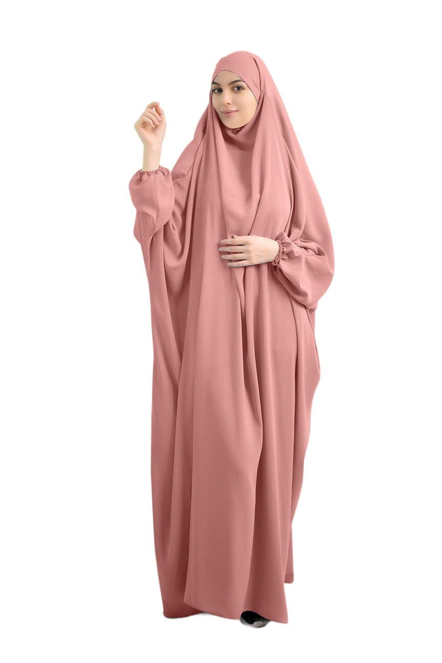 Brong Women's Pink Muslim Dress Prayer Clothes For Muslim With Praying Hijabs Niqab Face Cover Clothing Soft Dubatta Kaftan Long Sleeve One Size