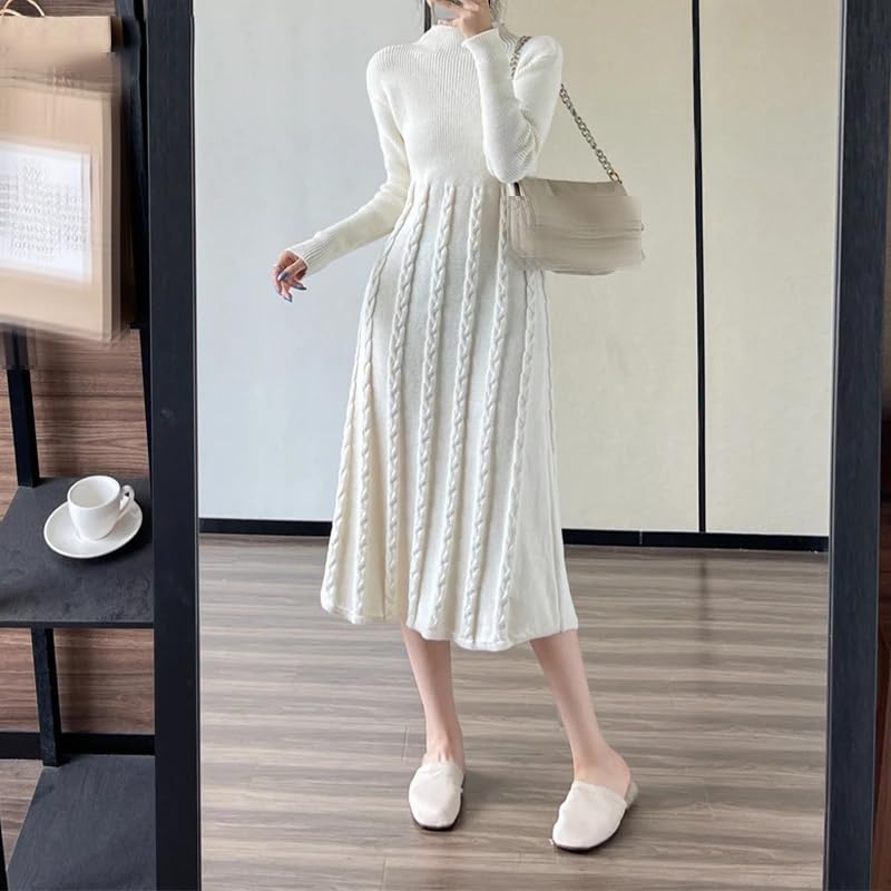 Maglione da donna a collo alto maglione vestito da lavoro a maglia A-Line tinta unita manica lunga casual maglioni caldi