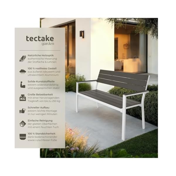 tectake Gartenbank 2-Sitzer Holzoptik Hellgrau/Weiß