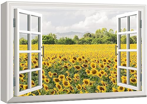 wall26 Canvas Print Wall Art Window View of Sunflower Valley