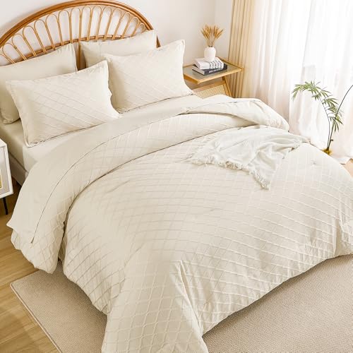 Edredón beige matrimonial jacquard de 7 piezas Yiran para cama completa 4
