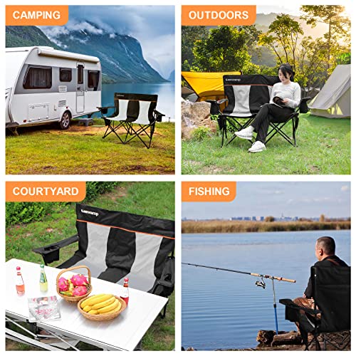 Bayieiui Double Camping Chair Portable 2 Person Folding Camp Chair With Storage Cup Holders Supports 440 Lbs For Adults Outdoor Black & Grey #TOP6