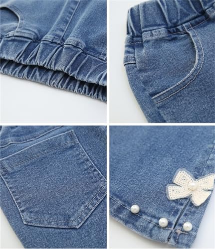 Trendy Girls Teens Jeans High Waisted Flare Leg Jeans Elastic Waist with Bowknot Stretch Skinny Bell Bottom Denim3