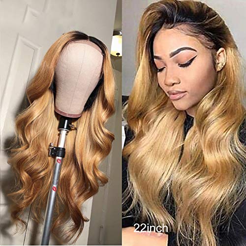 Ombre Body Wave Wig 26 Inch Human Hair Pre Plucked Bleached Knot 4X4 Lace Front Free Part With Baby Hair Brazilian Virgin Hair Ombre 1B/27 Wigs For Women Grade 9A High Density