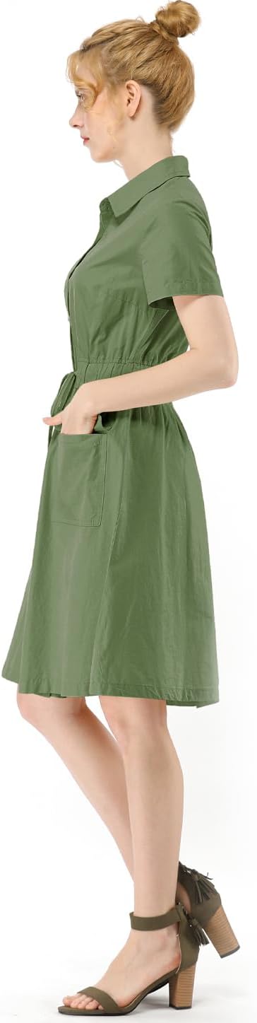 Allegra K Women's Safari Dresses Short Sleeve Cotton Button Down Collar Shirt Dress - Image 4