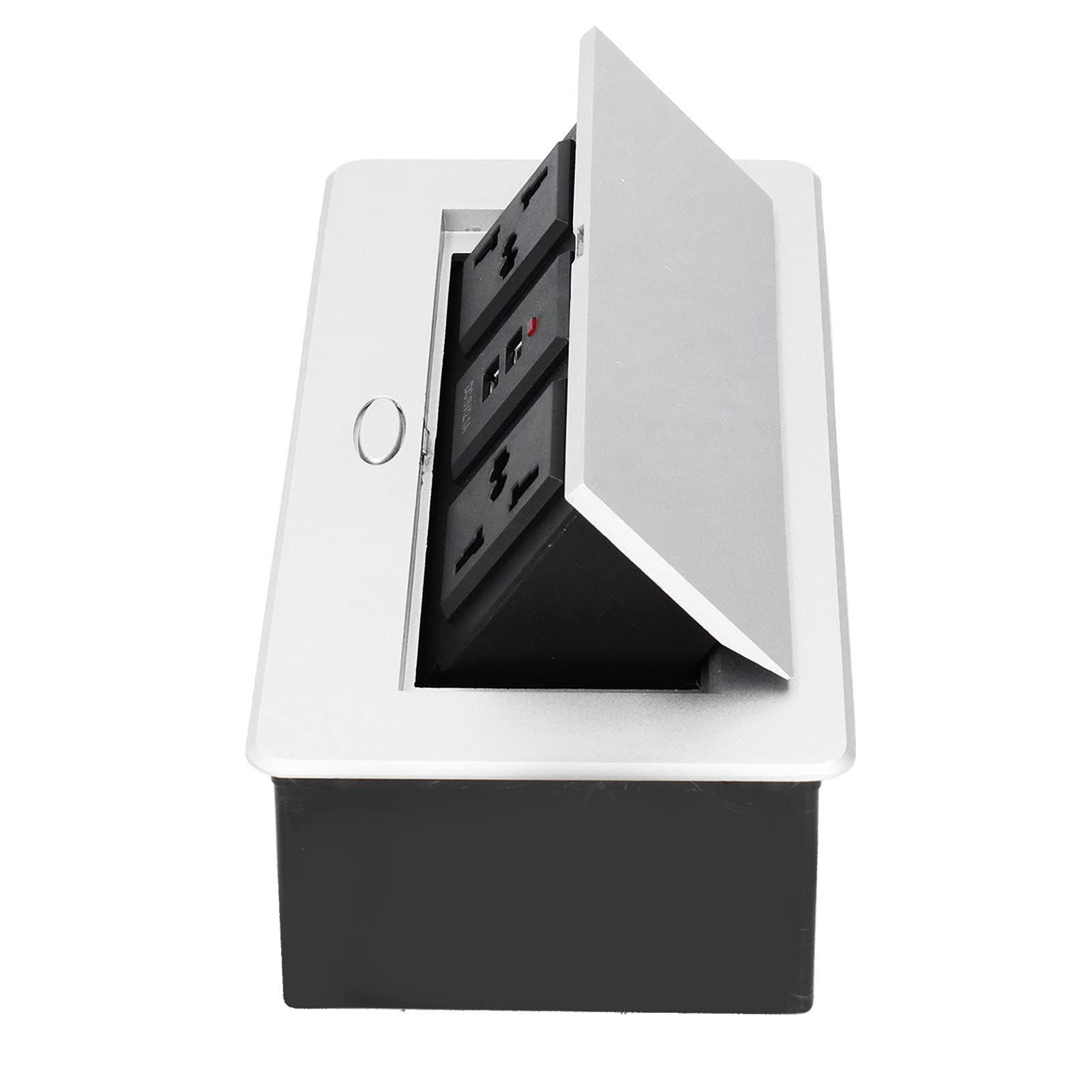 Presa A Scomparsa Da Incasso Per Pavimento - 2 Prese 250V 16A + USB 2.1A, IP40, Acciaio Inox E PC Ignifugo
