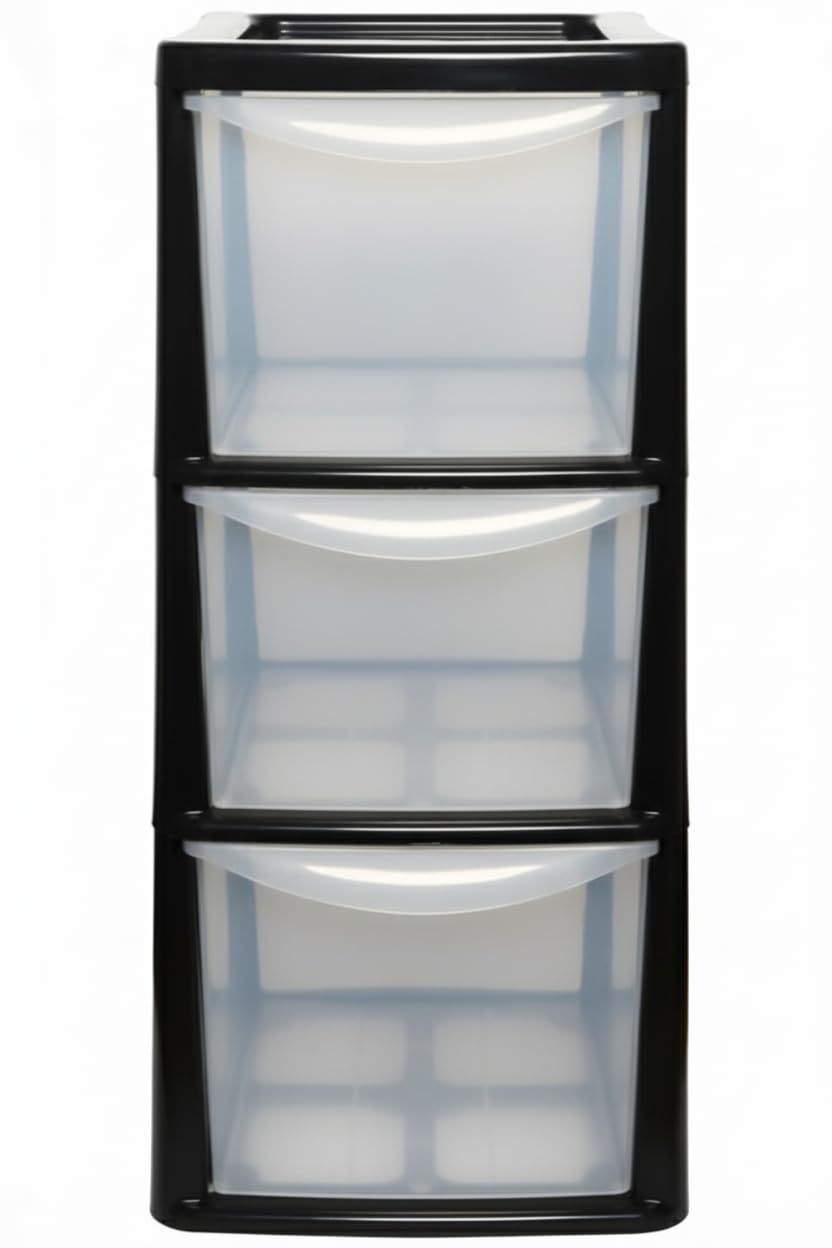 ZYORA A5 Plastic Storage Drawers Unit, Compact Vertical Organizer with Drawers, Durable Plastic Drawers Storage and Organization for Home, Office, Crafts & Household Use (Black/Clear, 3-Tier)