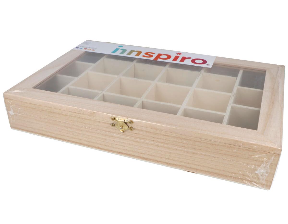 INNSPIRO 209 - Pudełko wystawa drewniana tratwa 33x22x5,5 cm. 22 komory
