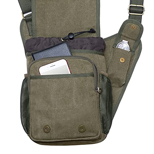 Mens Vintage Canvas Shoulder Messenger Bag Chest Leather Patchwork Messenger Bag (ARMYGREEN) - Thumbnail 7