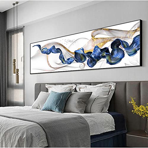 Peintures Toile de Luxe Longue Affiche Abstraite Bleu Ruban de Salon