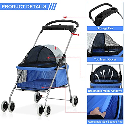 Pet Stroller For Small Dogs Lightweight Pet Travel Roadster For Dogs And Cats Folding Dog Cart Dog Stroller Cat Stroller Pet Jogger - Easy To Walk Carrier Carriage, Blue #TOP3