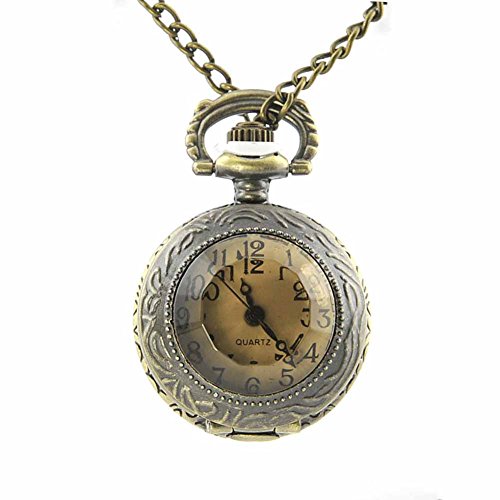 Mes-Bijoux-Bracelets Reloj de Bolsillo Agujas quarzo Metal Joya collare Reloj Mujer Hombre Colgante medallone Moda Vintage Marrón wz-M0029