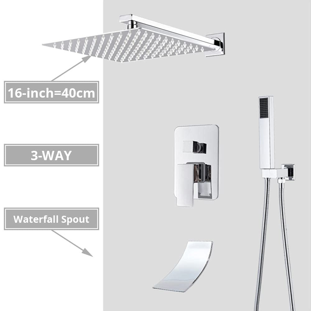 Chromowana deszczownica głowica prysznicowa bateria naścienna wanna bateria wannowa bateria łazienkowa zestaw kosmetyczny z 30 cm 3-drożny system prysznicowy do łazienki
