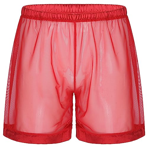 Aiihoo Pantalones cortos de malla para hombre, sexy, transparentes, calzoncillos tipo bóxer, calzoncillos sueltos, ropa interior, rojo, XXL