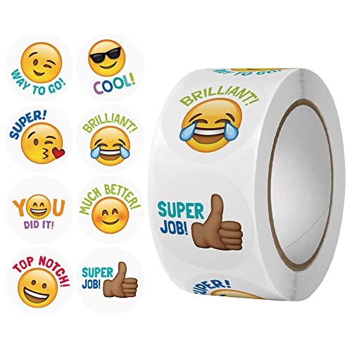 ZSLJSWDZ 500 Pegatinas de Sonrisas de Colores, Pegatinas de Cara Feliz, Pegatinas de Profesor, Pegatinas de 2,5 cm/1 Pulgada Cover