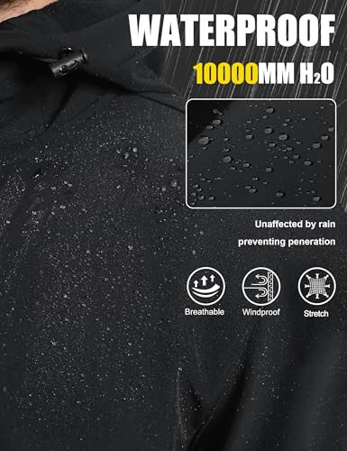 MAGCOMSEN Men's Waterproof Jacket Softshell Hooded Fleece Lined Windproof Lightweight Tactical Outdoor Rain Coat for Hiking Black XL
