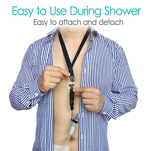[2 Pack] PD Catheter Shower Holder Lanyard with Detachable Buckle Peritoneal Dialysis Accessories Shower Protector for Safety Support Secure Feeding Tube Adults Men Women Patients Black - Thumbnail 3