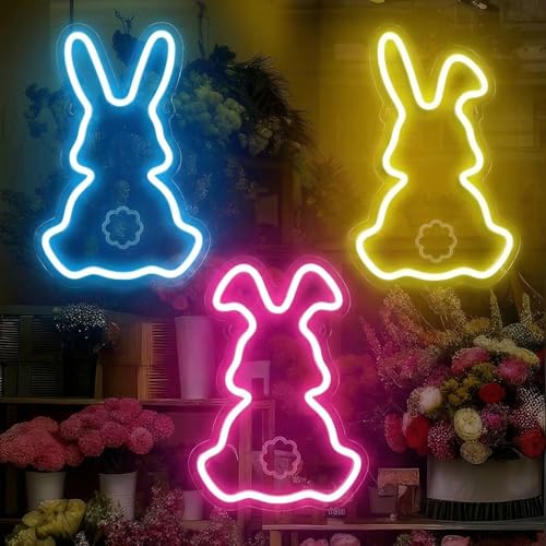 Treela 3 Pcs Easter Neon Sign Bunny Rabbit Lamp Easter