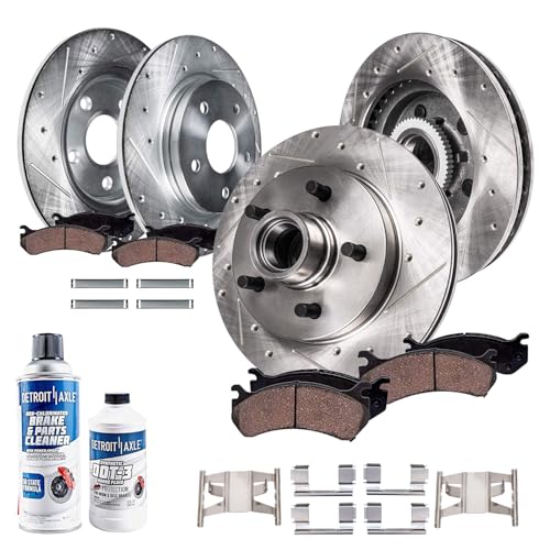Image of Detroit Axle - RWD Brake Kit for 1995-2001 Ford Explore 1998-02 Ranger 1997-01 Mercury Mountaineer 11.28 inch inch Front & 11.22 inch inch Rear Drilled Slotted Brake Rotors Replacement Ceramic Brakes Pads