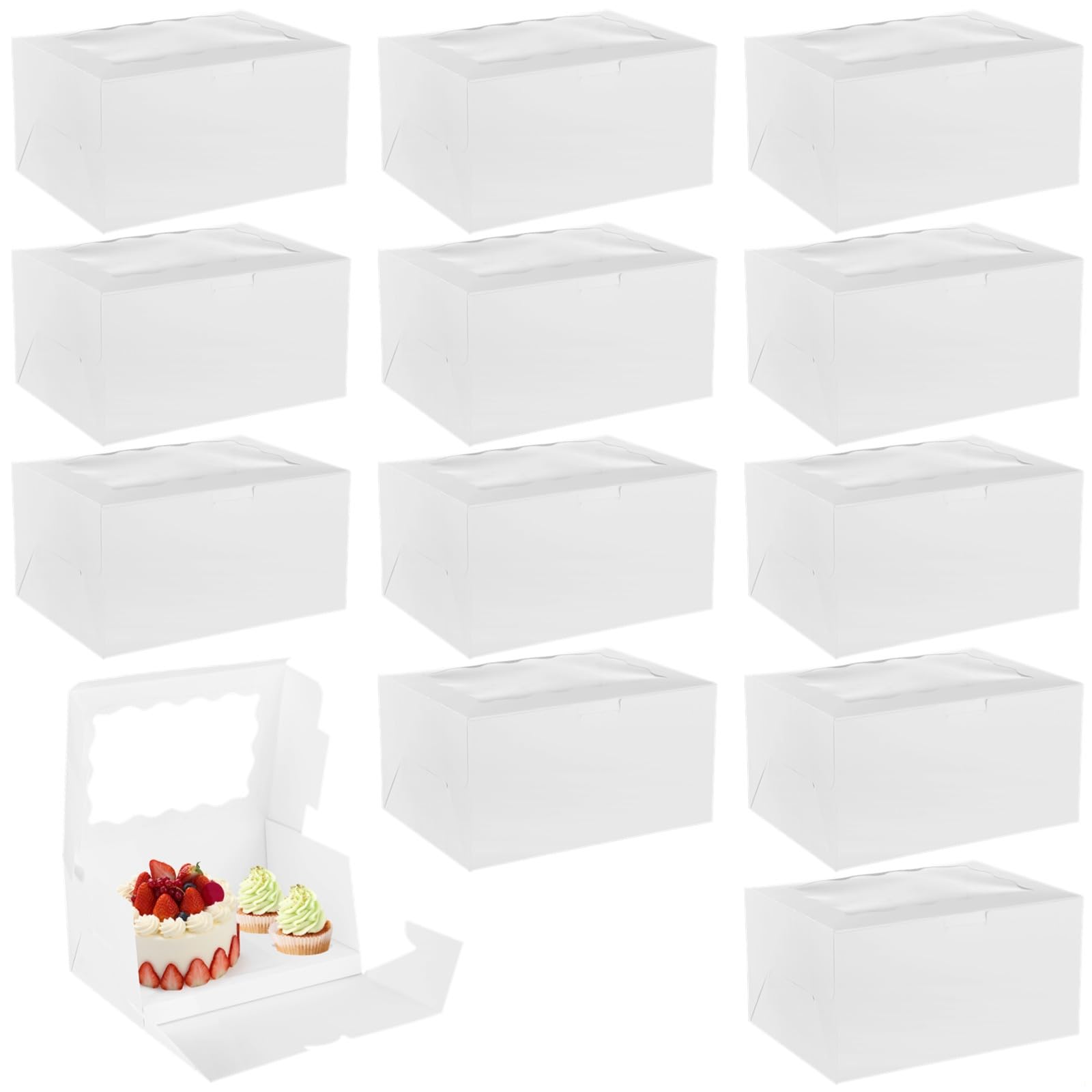 Juego de 12 cajas para tartas con cupcakes, embalaje blanco para mini pasteles y tartas, con una ventana de visualización transparente, perfecto para regalos y panaderías