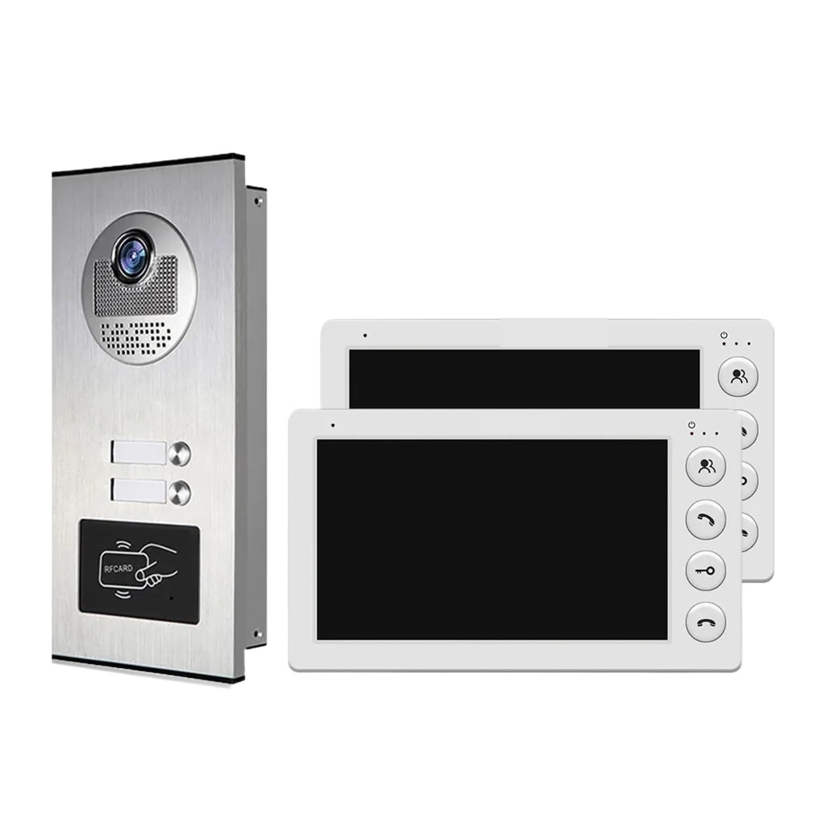 Hvsyvvsrl One Color 2 Unit Multi Apartments Intercom Video Doorbell With Rfid Card Unlock 7Inch 4Wired Door Phone System Two Way Audio