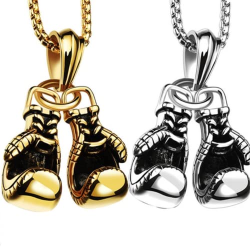 Meet-Shop Pendentif Collier Gant de Boxe 2PCS en Acier Inoxydable, Style Gothique Punk avec Chaîne (Or, Argent)