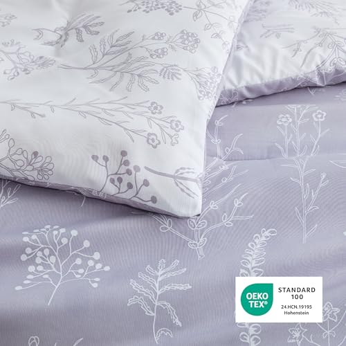 Image of Bedsure Oversized Queen Comforter Set - Lavender Bed Set, 3 Pieces Cute Floral Bedding, 1 Soft Reversible Botanical Flowers Comforter and 2 Pillow Shams