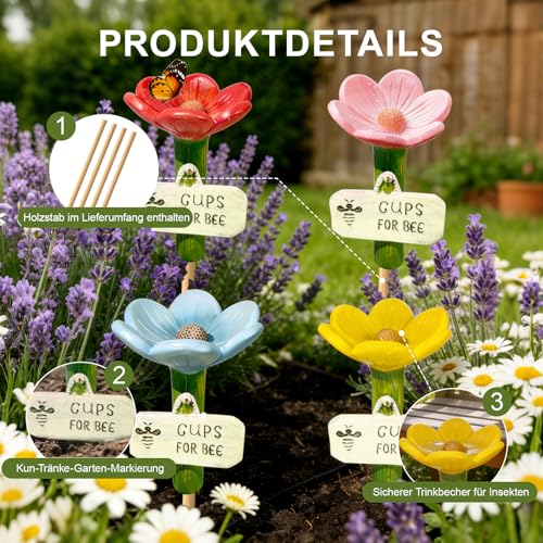 LATRAT 4 Stück Insektentränke, Bienentränke für Den Garten, Bienenbewässerungsstation im Freien, Sichere Insekten Trinkbecher für Bienen & Schmetterlinge