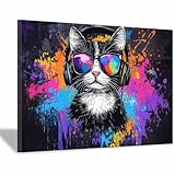 DunPei Pintura En Lienzo De Animales Lindo Gato Painting Lienzo De Arte Mural,Arte En Lienzo Para Dormitorio Salón Despacho Baño Entrada（Multicolor82-50x70cm Enmarcado