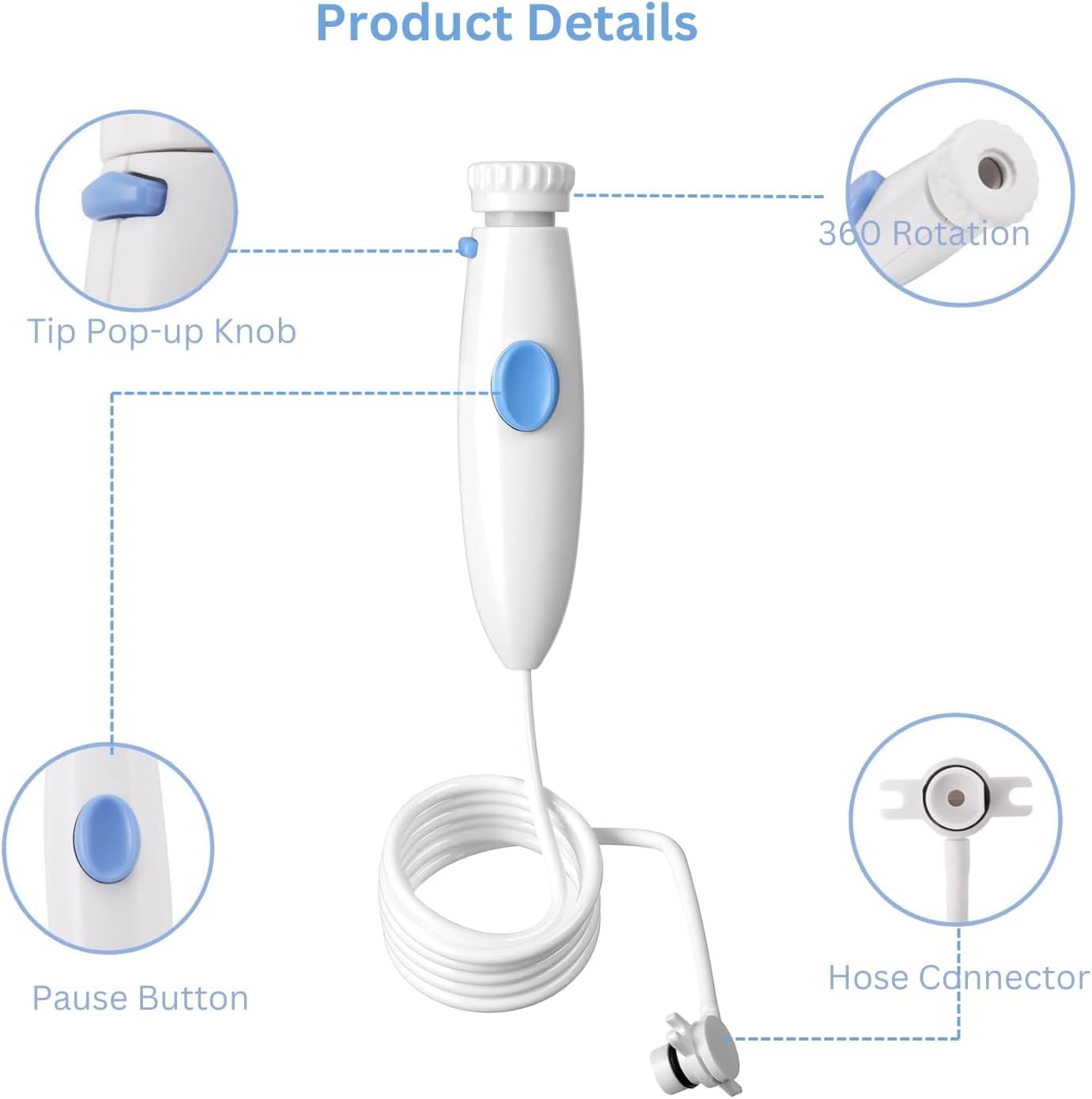 Manguera y mango de repuesto para irrigador dental Waterpik, compatible con Water Pik WP-100 WP-300 WP-660 WP-900 Series Accesorios de higiene bucal