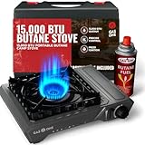 GasOne 15,000 BTU Portable Butane Camping Stove with Case: Automatic Ignition, Precise Heat Control - Camping & Tailgating and Outdoor Cooking