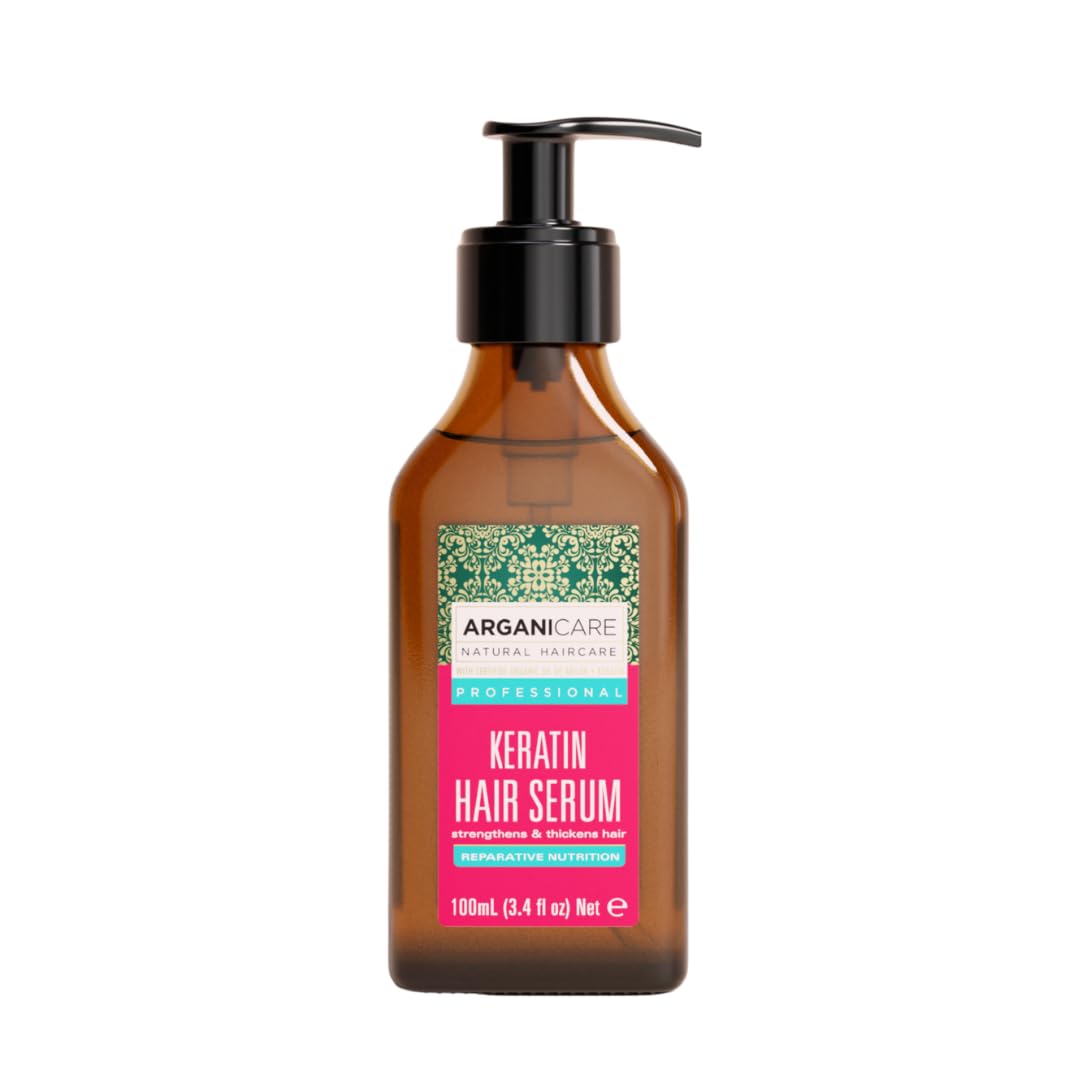 ARGANICARE Sérum réparateur à la kératine 100 ml – Soin cheveux secs et abîmés, anti-frisottis, hydratant, protecteur chaleur, brillance miroir, douceur et discipline
