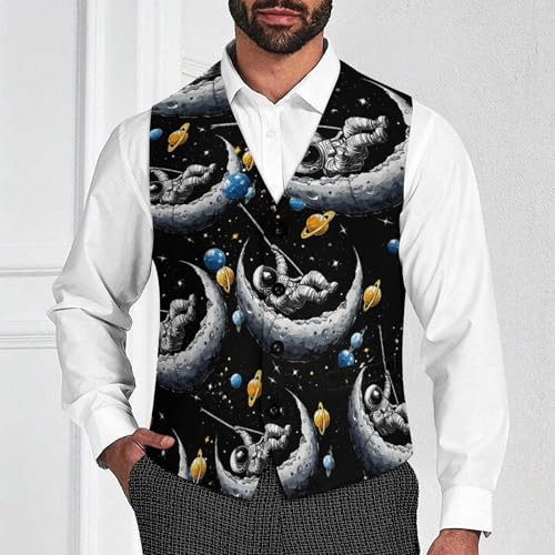 Astronaut Moon Swing Planets Spacees Galaxy Men's Suit Vests Dress Vest V-Neck Waistcoat Slim Business Formal with Pocket2