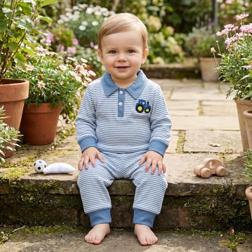 Image of VISGOGO Baby Boy Clothes Toddler Fall Winter Outfit Sweater Toddler Boy Striped Clothes 6 12 18 Months 2 3T 4T Pant Set