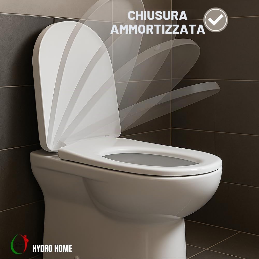 HYDRO HOME Copriwater Compatibile con Enjoy Cielo, Plastica Termoindurente avvolgente Cerniere Regolabili fissaggio dall'alto, Bianco MADE IN ITALY (CHIUSURA AMMORTIZZATA)