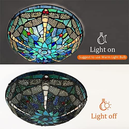 Miniatura 7 de ARTZONE Tiffany - Lámpara de techo de vitral, 3 luces de 16 pulgadas, lámpara de techo Tiffany de montaje empotrado para dormitorio, comedor, sala