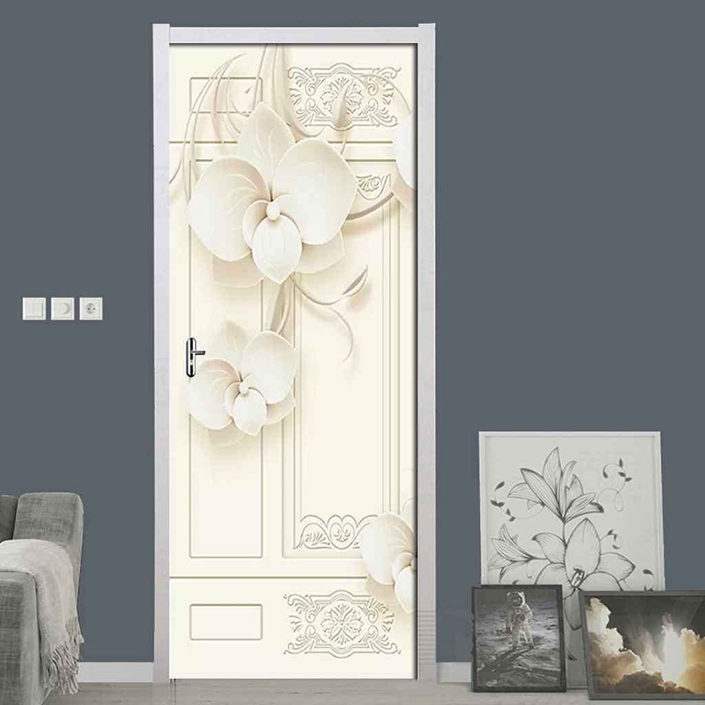 Adesivo Murale 3D Fiore Bianco Per Porte - 80x210cm, PVC Autoadesivo - Foto 2