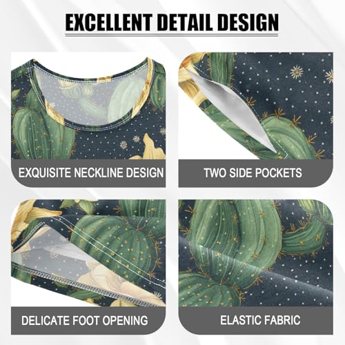 ALAZA Cactuses Flowers Dots Navy Pajama Set Short Sleeve Sleepwear Soft Lounge Nightwear4