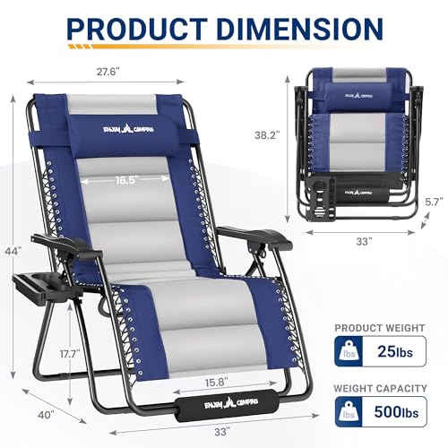 Image of UDPATIO Oversized Zero Gravity Chair Folding Padding Outdoor Recliner