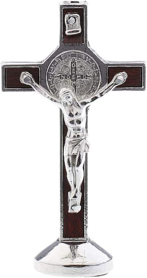 POFET Crucifix Jesus Christ Cross Statue Figurine For Car Home Chapel Decor - Silver